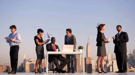 Outdoor business meeting in New York city.