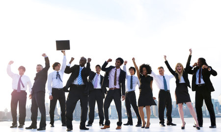Large group of business people in New York city.