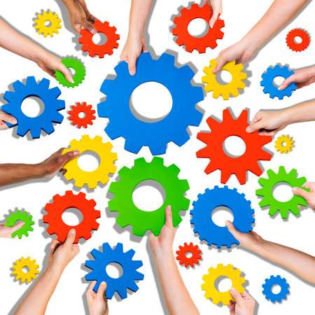 Group of Hands Holding Gears Symbol