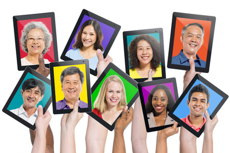 Multi-ethnic casual people on the screen