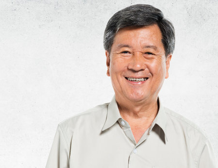 Asian Man Portrait Concrete Wall Background Concept