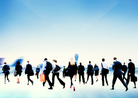 Business People Rushing Walking Airport Travel Concept
