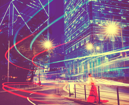Hong Kong Neon Lights Building Business Disctric Concept