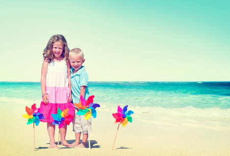 Children Playing Happiness Cheerful Beach Summer Concept
