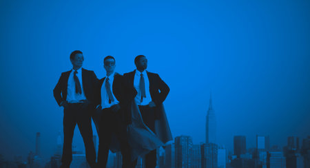 Superhero businessmen infront of New York City