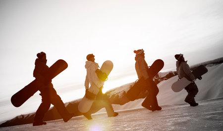 People on their way to snow boarding Concept