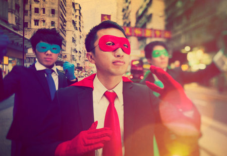 Chinese Ethnicity Businessmen Superheroes Power Concept