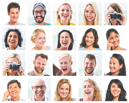 Collage Diverse Faces Expressions People Concept