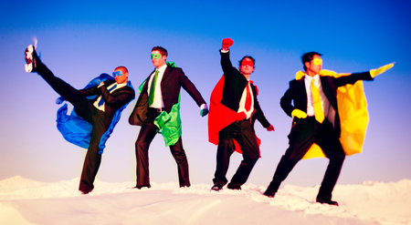 Business Superheros Winter Snow Rescue Concept