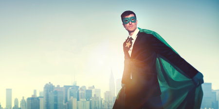 Superhero Businessman Cityscape Leadership Concept