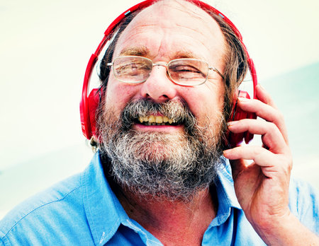 Man Headphones Listening Music Happiness Concept