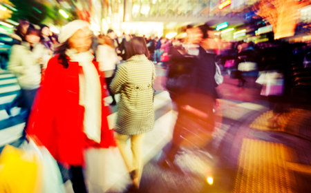 Japanese People Crowd Walking Cross Street Concept