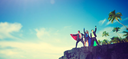 Business Superheroes Edge Cliff Achievement Success Concept