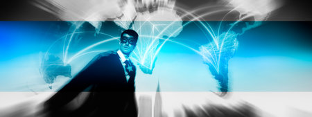 Superhero Businessman World Connection Concept