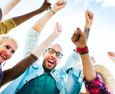 Diverse Group People Arms Raised Concept