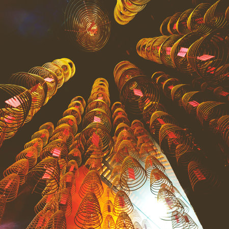 Incense Coils Burning Chinese Temple Spirituality Concept