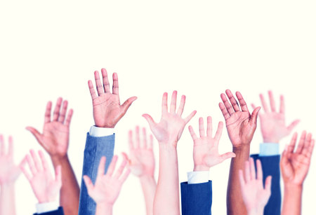 Group of Hands Arms Raised Vounteer Concept