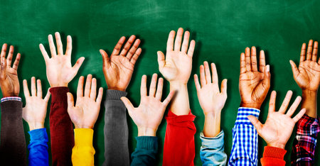 Hands Raised Togetherness Diversity People Concept