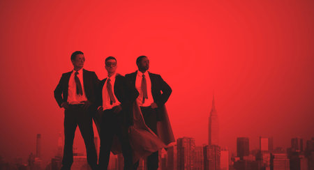 Superhero businessmen infront of New York City