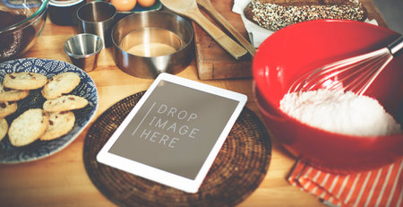 Digital Tablet Kitchen Bakery Cookies Copy Space Concept