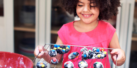 Little Girl Baking Homemade Cookie Hobby Concept