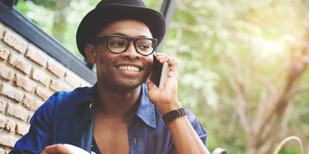 Man Shopping Outdoor Talking Mobile Phone Concept