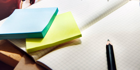 Adhive Note Cluttered Objects Office Working Station Concept
