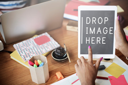 Digital Tablet Drop Image Here Copy Space Technology Concept