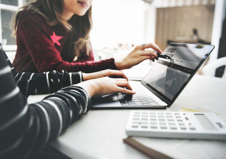 Women Friendship Studying Brainstorming Technology Concept