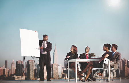 Business Team Leader meeting Rooftop Concept