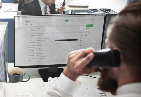 Businessman Using Telephone Corresopndence E-mail Concept