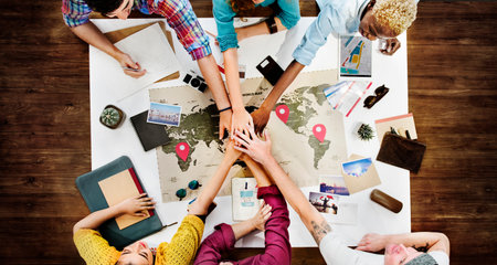 Diverse People Hands Team Travel Map Concept