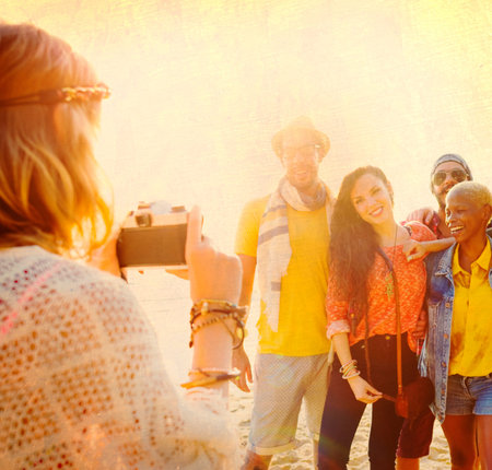 Friendship Bonding Relaxation Summer Beach Happiness Concept