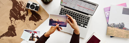 Woman Looking Photos Hands Travel Map Concept