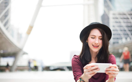 Woman Using Mobile Phone Communication Concept