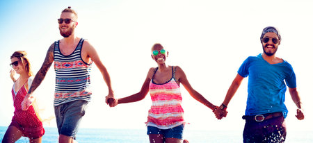 Diverse Beach Summer Friends Fun Running Concept