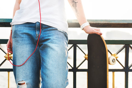 Skateboard Playing Standing Lifestyle Relaxing Concept