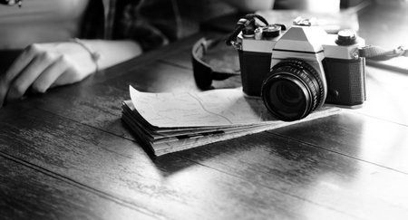 Camera Photographing Traveling Digital Tablet Map Concept