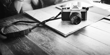 Camera Photographing Traveling Digital Tablet Map Concept