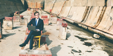Businessman Connection Laptop Technology Concept