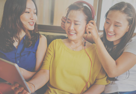 Mother Daughter Happiness Leisure Listening Music Concept