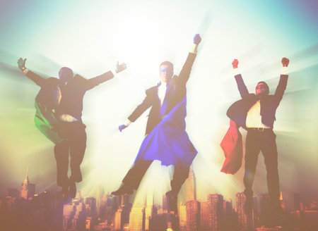 Superhero Businessmen Flying New York Concept