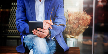 Senior Man Digital Tablet Communication Connection Technology Concept