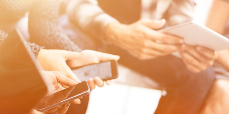 People Wating Digital Tablet Mobile Phone Technology Concept