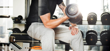 Athlete Attractive Gym Equipment Fitness Hobby Concept