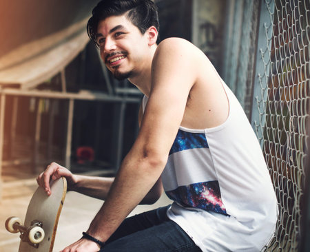 Man Skateboarder Lifestyle Relax Hipster Concept