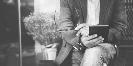 Senior Man Digital Tablet Communication Connection Technology Concept