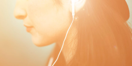 Beautiful Woman Listening Music Trendy Concept