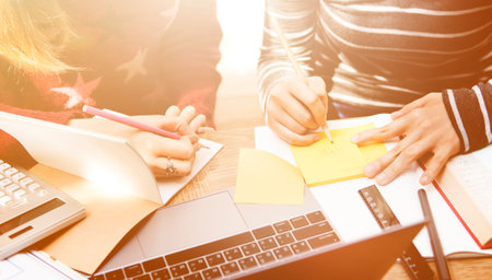 Women Friendship Studying Brainstorming Technology Concept