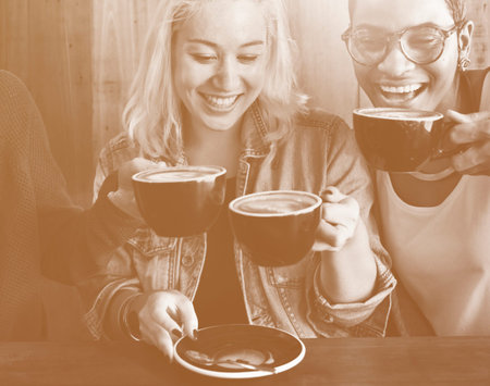 Friends Meeting Happiness Coffee Shop Concept